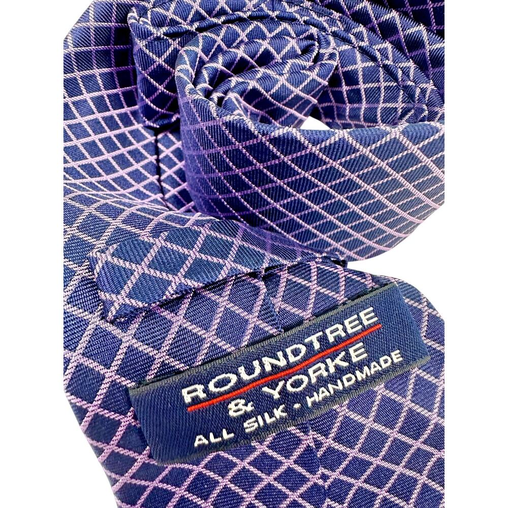 Roundtree & Yorke Navy Purple Geometric Silk Tie Handmade Classic